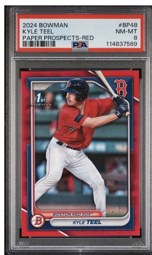 2024 Bowman 1st Kyle Teel 1/5 Paper Prospect RED RC PSA 8 White Sox Rookie Nm Mt