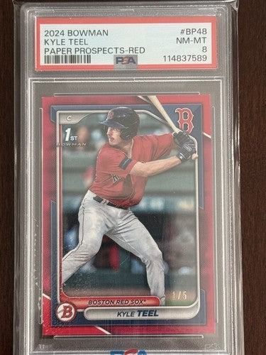 2024 Bowman 1st Kyle Teel 1/5 Paper Prospect RED RC PSA 8 White Sox Rookie Nm Mt