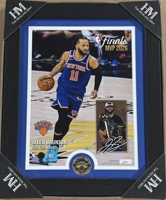 Jalen Brunson #11 NY Knicks 2026 Finals MVP Framed Photo w/ Coin Highland Mint