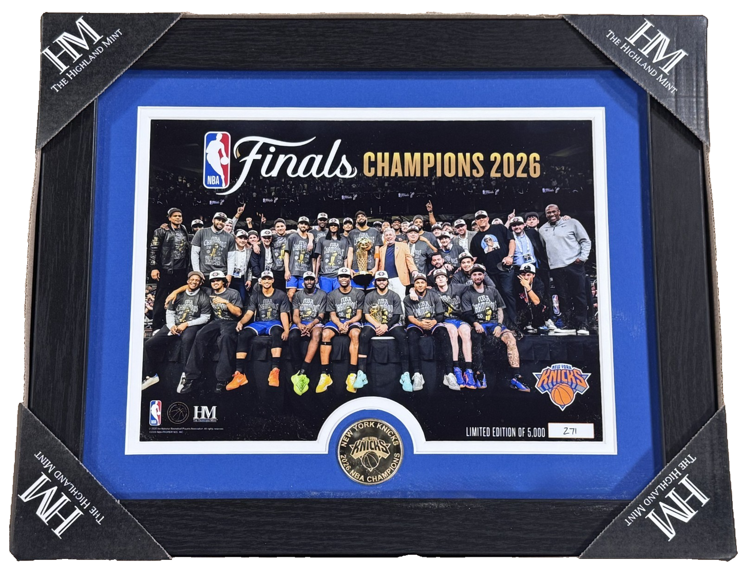 2026 NBA Finals Champions NY Knicks Team Photo Framed Highland Mint Coin Brunson