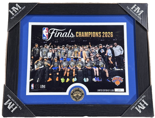 2026 NBA Finals Champions NY Knicks Team Photo Framed Highland Mint Coin Brunson
