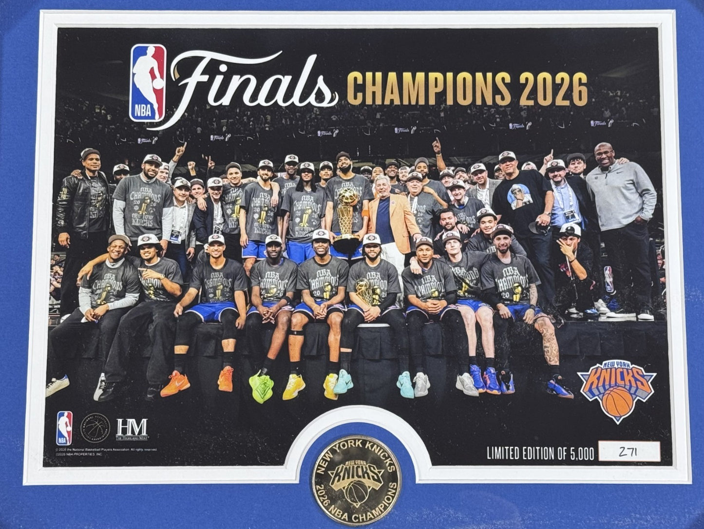 2026 NBA Finals Champions NY Knicks Team Photo Framed Highland Mint Coin Brunson