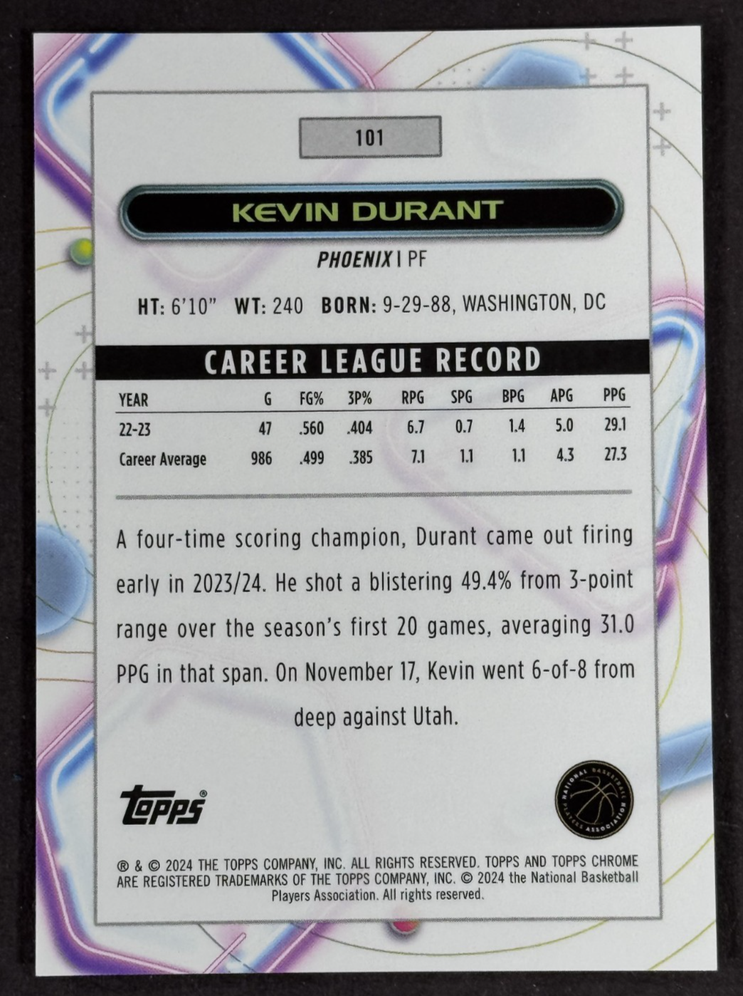 2024 Topps Chrome Cosmic NBA Kevin Durant Red Flare LE 1/5 Mint Suns Rockets