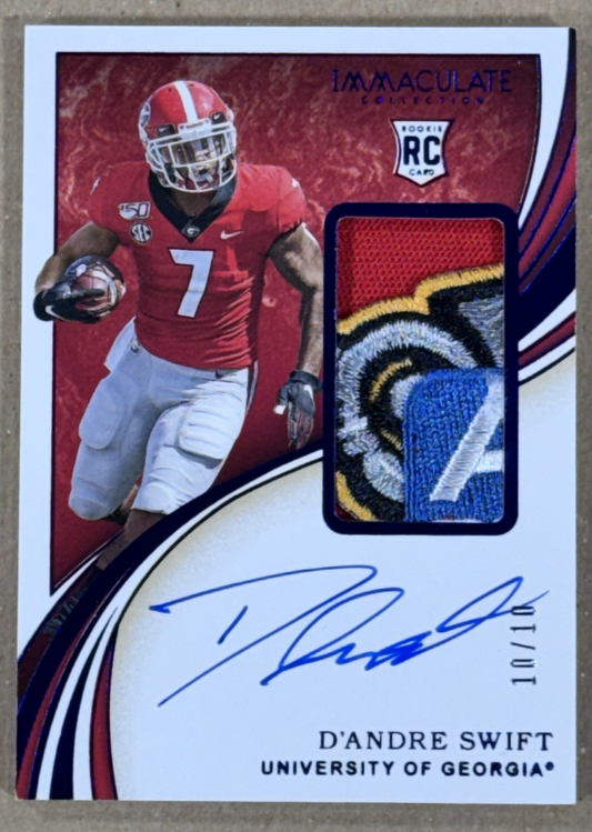 2020 Panini Immaculate Collegiate D'Andre Swift Patch Auto /10 Georgia RC Bears