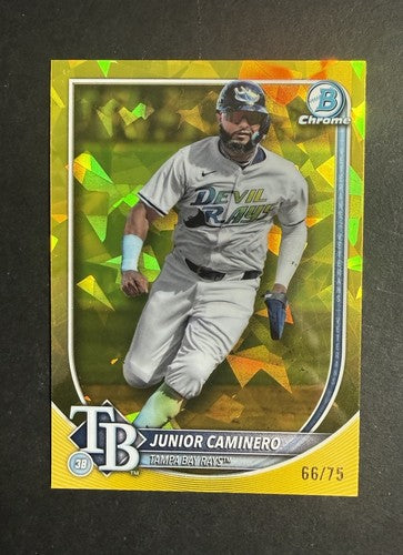 2025 Bowman Chrome Sapphire Junior Caminero Yellow Refractor Mint #66 /75 Rays