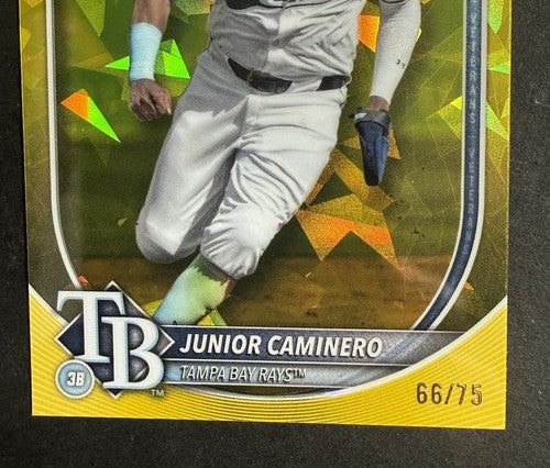 2025 Bowman Chrome Sapphire Junior Caminero Yellow Refractor Mint #66 /75 Rays