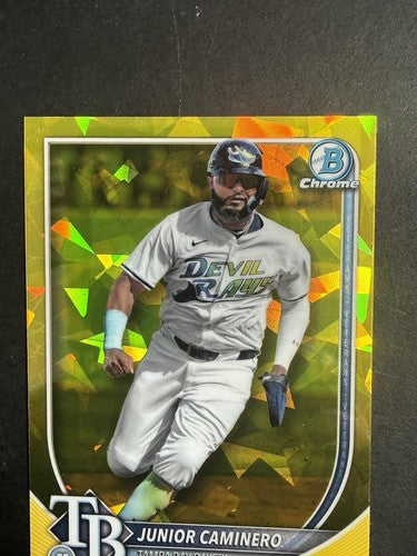 2025 Bowman Chrome Sapphire Junior Caminero Yellow Refractor Mint #66 /75 Rays