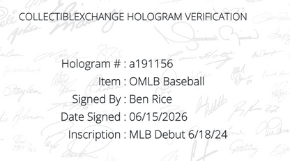 Ben Rice Signed Official MLB Baseball NY Yankees MLB Debut Auto Steiner COA