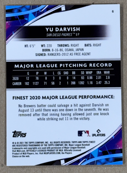 2021 Topps Finest Baseball Yu Darvish Red Refractor 5/5 SD Padres Mint