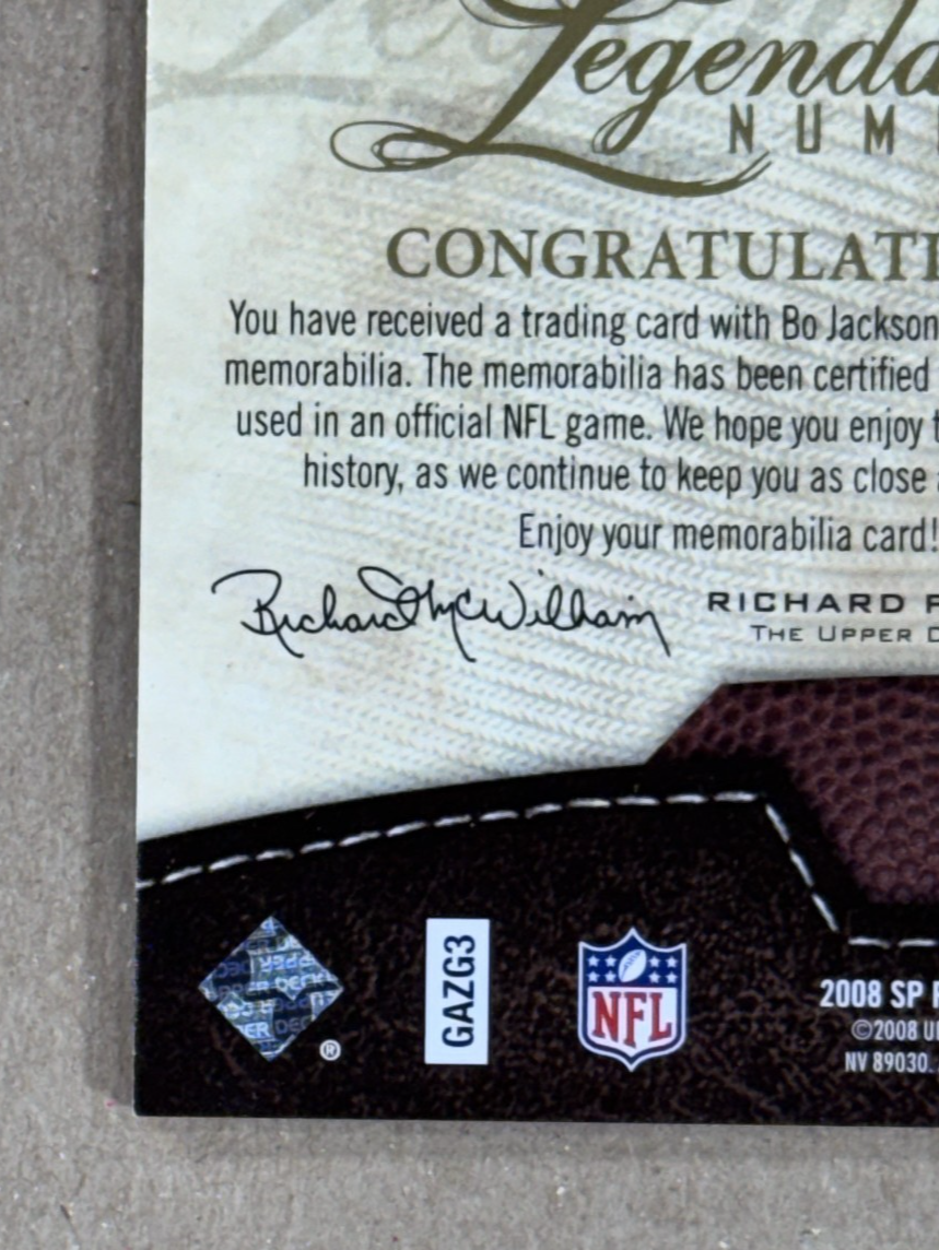 2008 UD SP Rookie Threads Bo Jackson Game Used Patch /99 LA Raiders RB Mint