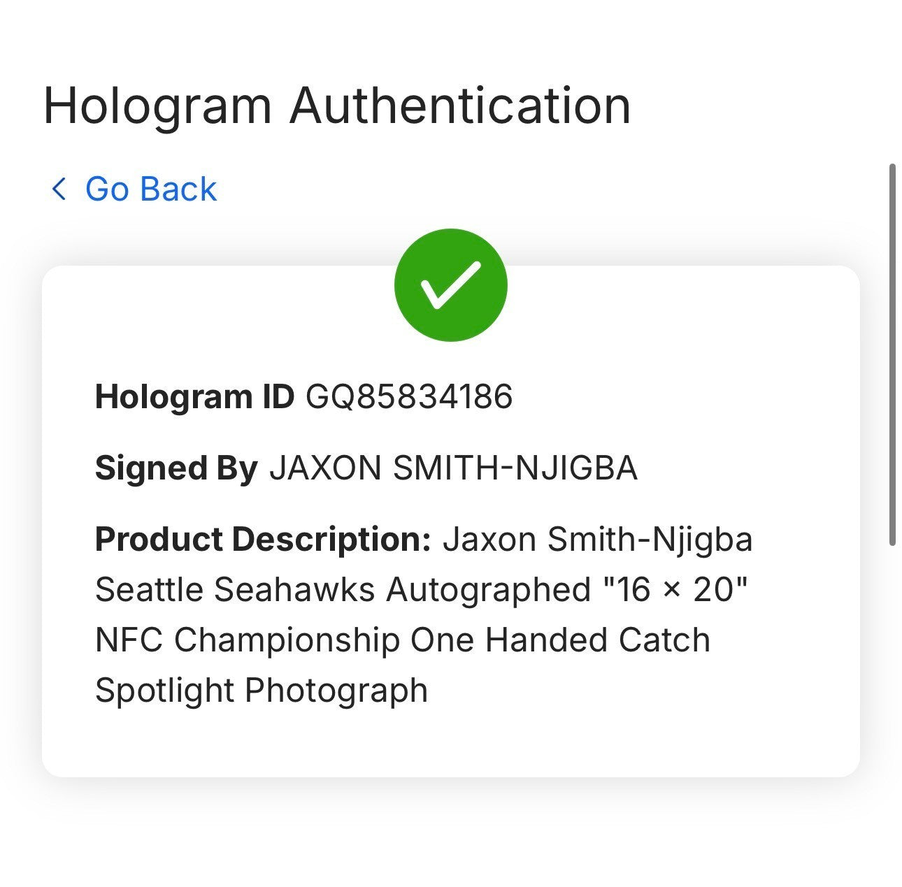 Jaxon Smith-Njigba Signed 16x20 NFC Champ Framed Photo Auto Fanatics Seahawks