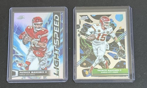Topps Chrome 2025 Patrick Mahomes Light Speed Insert & Base #47 Mint Pair Chiefs