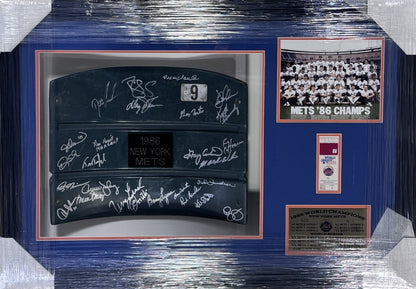 1986 WS NY Mets Signed Shea Stadium Seat Back Framed Shadowbox 26 Auto MLB COA
