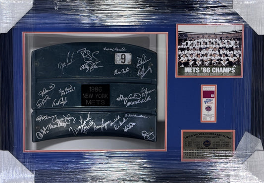 1986 WS NY Mets Signed Shea Stadium Seat Back Framed Shadowbox 26 Auto MLB COA