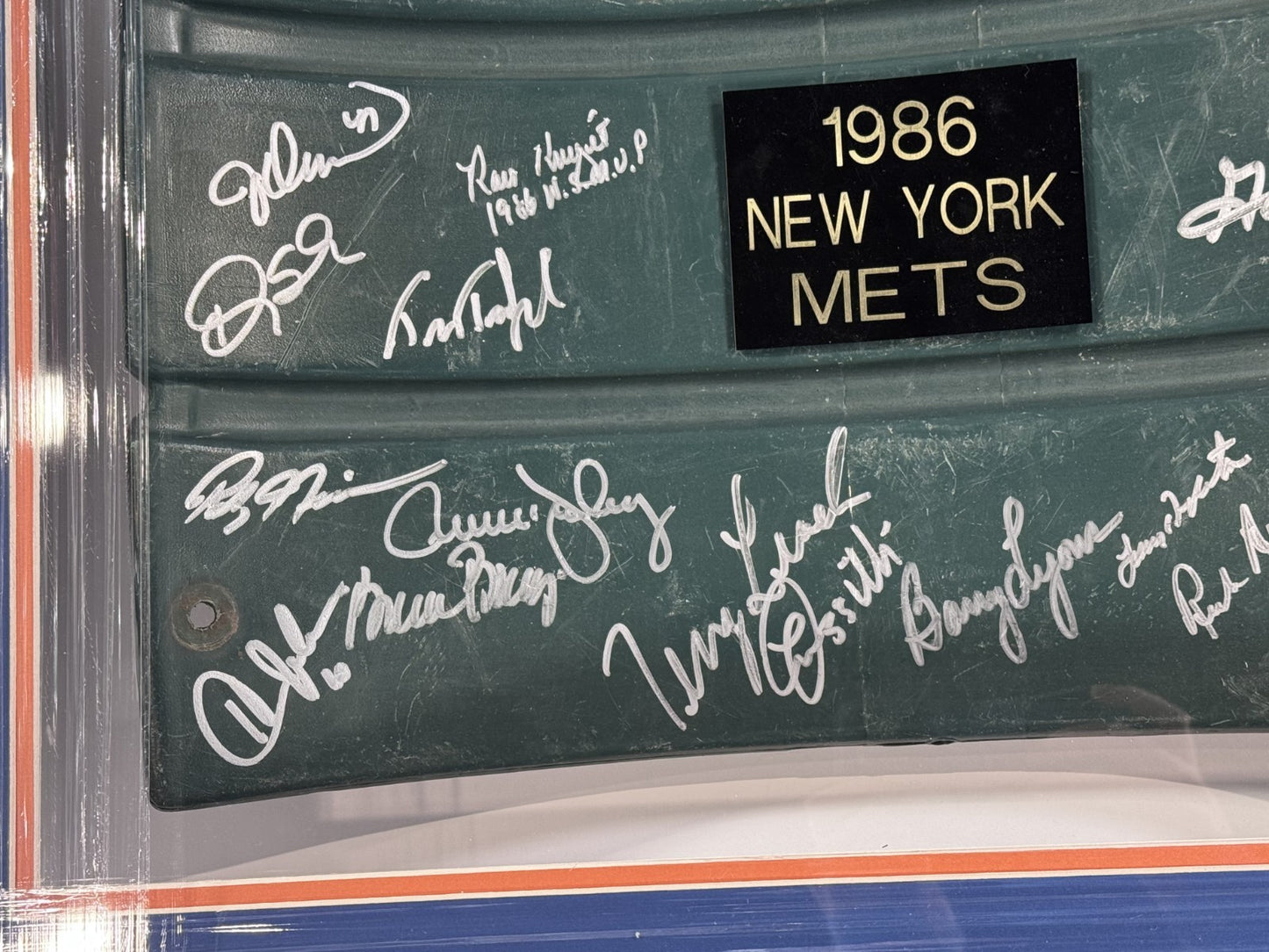 1986 WS NY Mets Signed Shea Stadium Seat Back Framed Shadowbox 26 Auto MLB COA