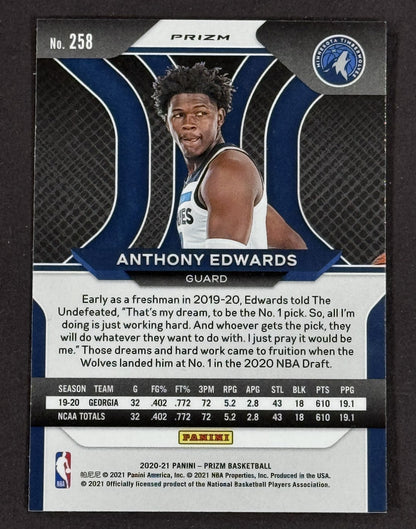2020 Panini Prizm Anthony Edwards Red Ice #258 Rookie Timberwolves RC Mint