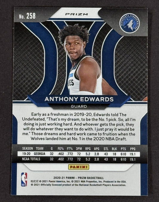 2020 Panini Prizm Anthony Edwards Red Ice #258 Rookie Timberwolves RC Mint