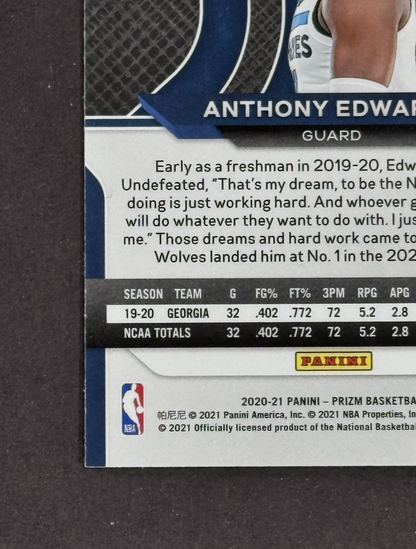 2020 Panini Prizm Anthony Edwards Red Ice #258 Rookie Timberwolves RC Mint