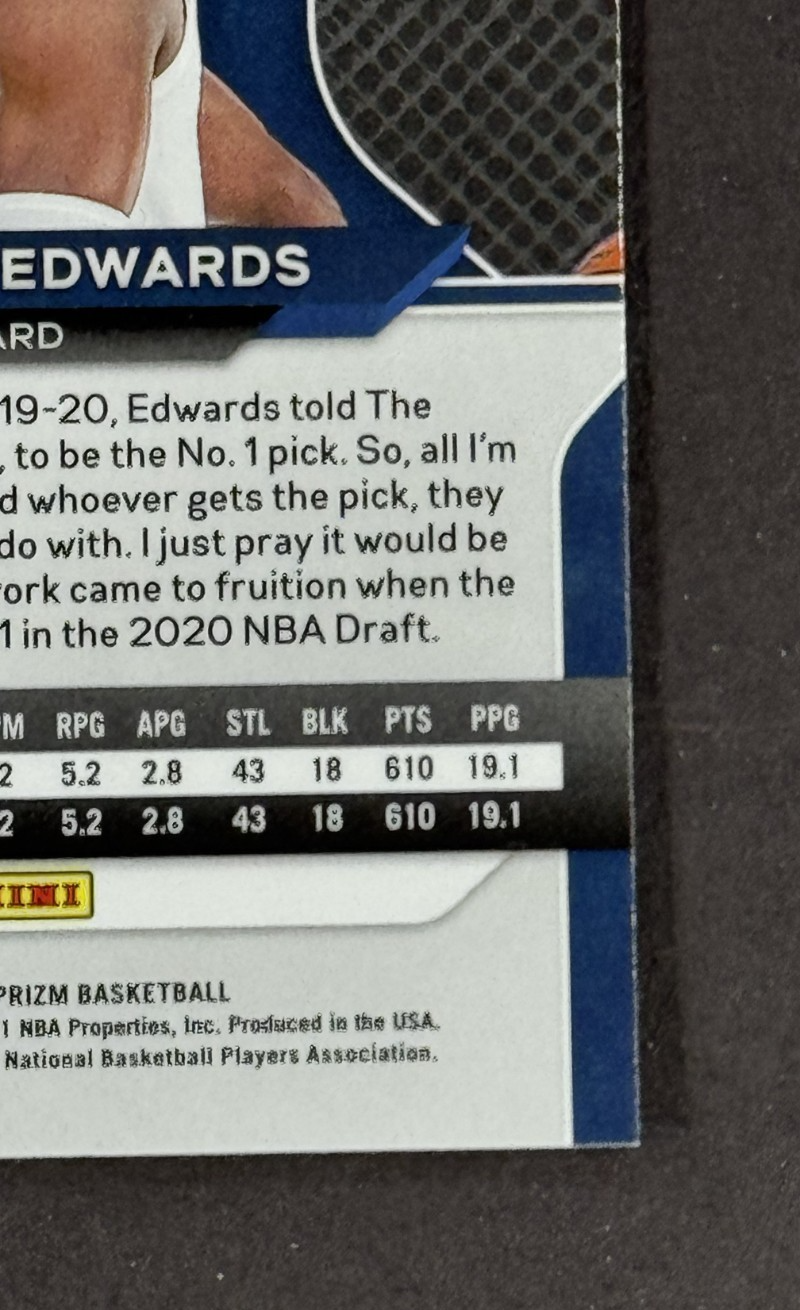 2020 Panini Prizm Anthony Edwards Red Ice #258 Rookie Timberwolves RC Mint