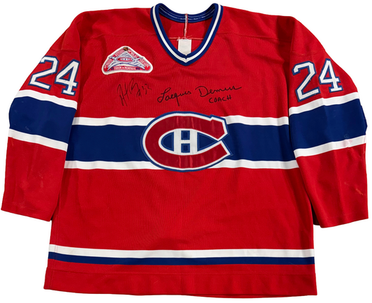 Patrick Roy Jacques Demers Signed Lyle Odelein Game Used Jersey Canadiens Auto
