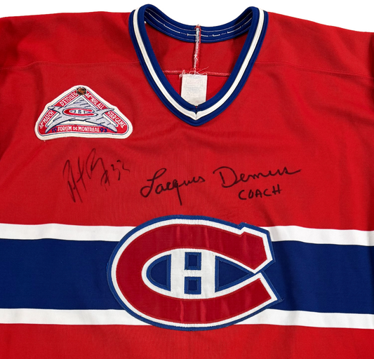 Patrick Roy Jacques Demers Signed Lyle Odelein Game Used Jersey Canadiens Auto