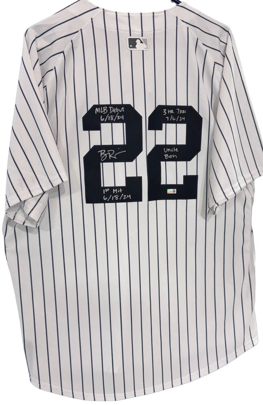 Ben Rice Signed New York Yankees #22 Nike Jersey Size XL 4 Stat Auto CX COA