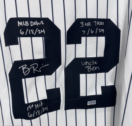 Ben Rice Signed New York Yankees #22 Nike Jersey Size XL 4 Stat Auto CX COA