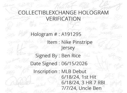 Ben Rice Signed New York Yankees #22 Nike Jersey Size XL 4 Stat Auto CX COA