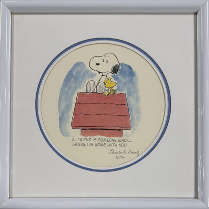 Charles Schulz Signed Original Snoopy & Woodstock Litho Framed 22x22 LE /500 COA