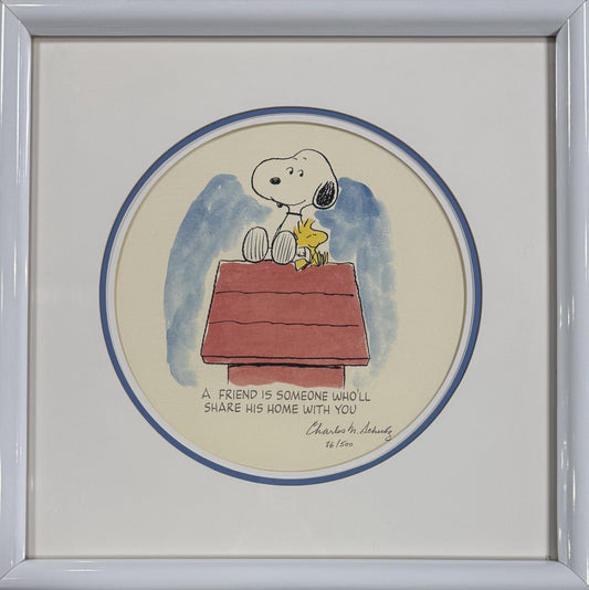 Charles Schulz Signed Original Snoopy & Woodstock Litho Framed 22x22 LE /500 COA