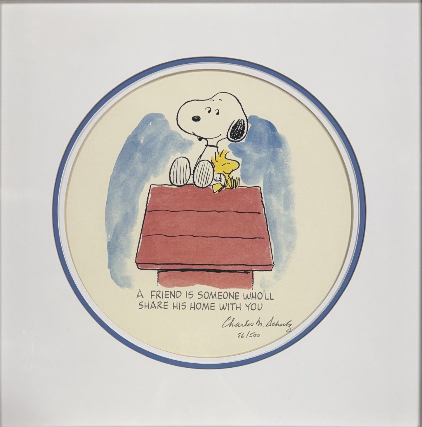 Charles Schulz Signed Original Snoopy & Woodstock Litho Framed 22x22 LE /500 COA
