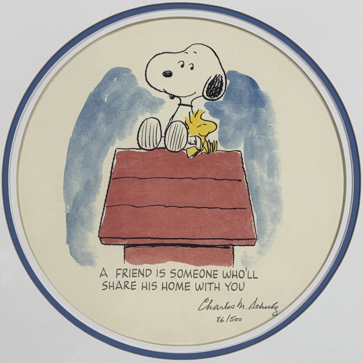 Charles Schulz Signed Original Snoopy & Woodstock Litho Framed 22x22 LE /500 COA