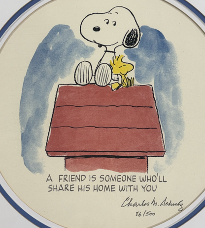 Charles Schulz Signed Original Snoopy & Woodstock Litho Framed 22x22 LE /500 COA