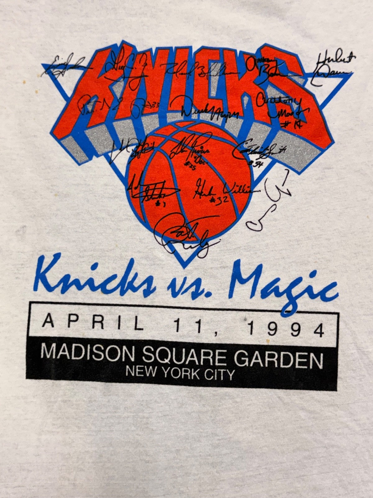 Vintage 1994 Ny Knicks vs Orlando Magic Signed T-Shirt Xl Salem PrePrinted Auto