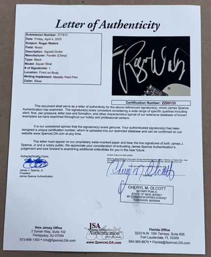 Roger Waters Signed Fender Bass Guitar Auto JSA LOA Mint Auto Pink Floyd