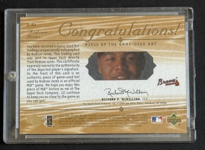 ANDRUW JONES 2001 SP GAME USED BAT PIECE OF THE GAME MINT AUTO A-AJ BRAVES HOF
