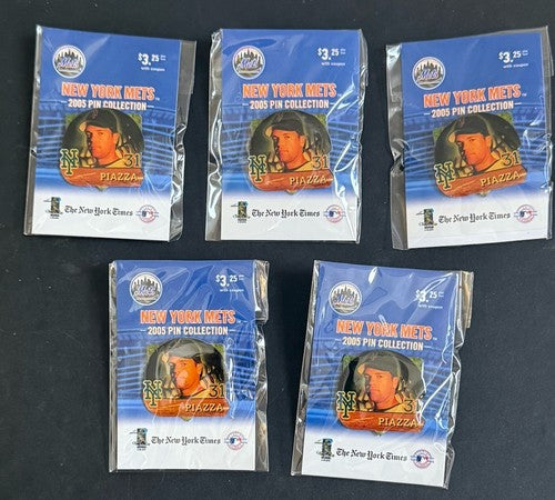 MIKE PIAZZA 2005 Ny Mets #31 New York Times Pin SEALED Lot Of 5 Pins Mint HOF