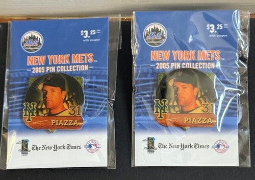 MIKE PIAZZA 2005 Ny Mets #31 New York Times Pin SEALED Mint Lot Of 2 Pins HOF