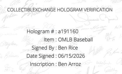 Ben Rice Signed Official MLB Baseball Ben Arroz Auto Steiner CX COA NY Yankees