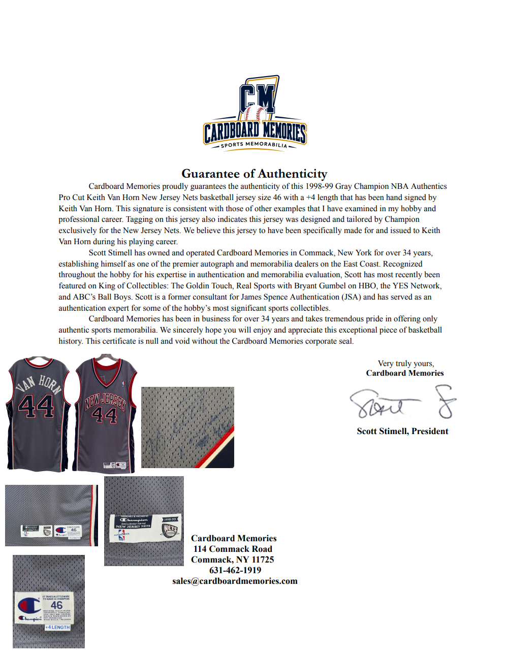 Keith Van Horn Signed Champion NBA Authentics Pro Cut 98-99 Nets Jersey Sz 46 +4