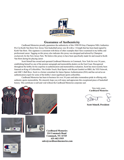 Keith Van Horn Signed Champion NBA Authentics Pro Cut 98-99 Nets Jersey Sz 46 +4
