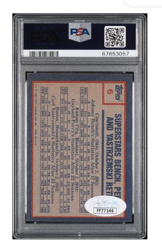 1984 Topps #6 Johnny Bench Carl Yastrzemski Gaylord Perry Signed HOF Psa 9 Auto