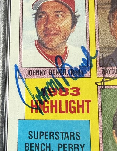 1984 Topps #6 Johnny Bench Carl Yastrzemski Gaylord Perry Signed HOF Psa 9 Auto