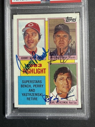 1984 Topps #6 Johnny Bench Carl Yastrzemski Gaylord Perry Signed HOF Psa 9 Auto