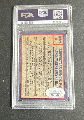 1984 Topps #6 Johnny Bench Carl Yastrzemski Gaylord Perry Signed HOF Psa 9 Auto