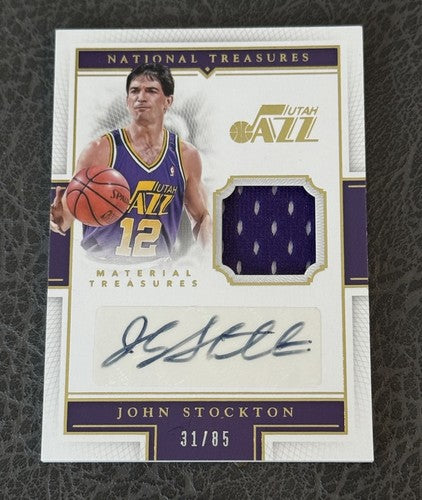 2015/16 National Treasures Material John Stockton Patch Jersey Auto /85 Jazz HOF