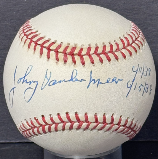 Johnny Vander Meer Signed NL Baseball Dated Back 2 Back No Hitter Auto Reds PSA
