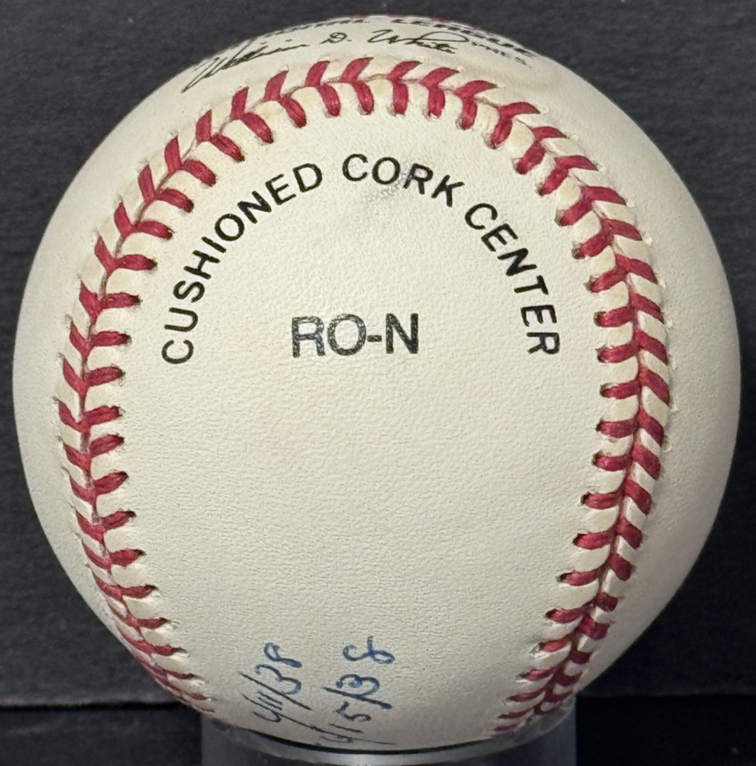 Johnny Vander Meer Signed NL Baseball Dated Back 2 Back No Hitter Auto Reds PSA