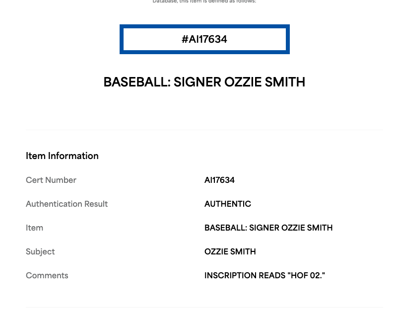 Ozzie Smith Signed Official MLB Baseball HOF 02 Auto PSA COA St Louis Cardinals