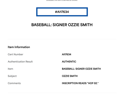 Ozzie Smith Signed Official MLB Baseball HOF 02 Auto PSA COA St Louis Cardinals